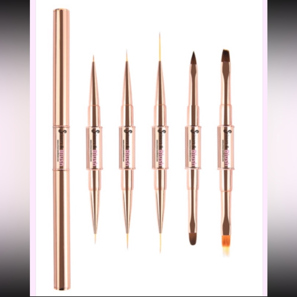 3Sets Nail Art Set 5 brushes dualends rosegold caps for bothends NEWin packaging